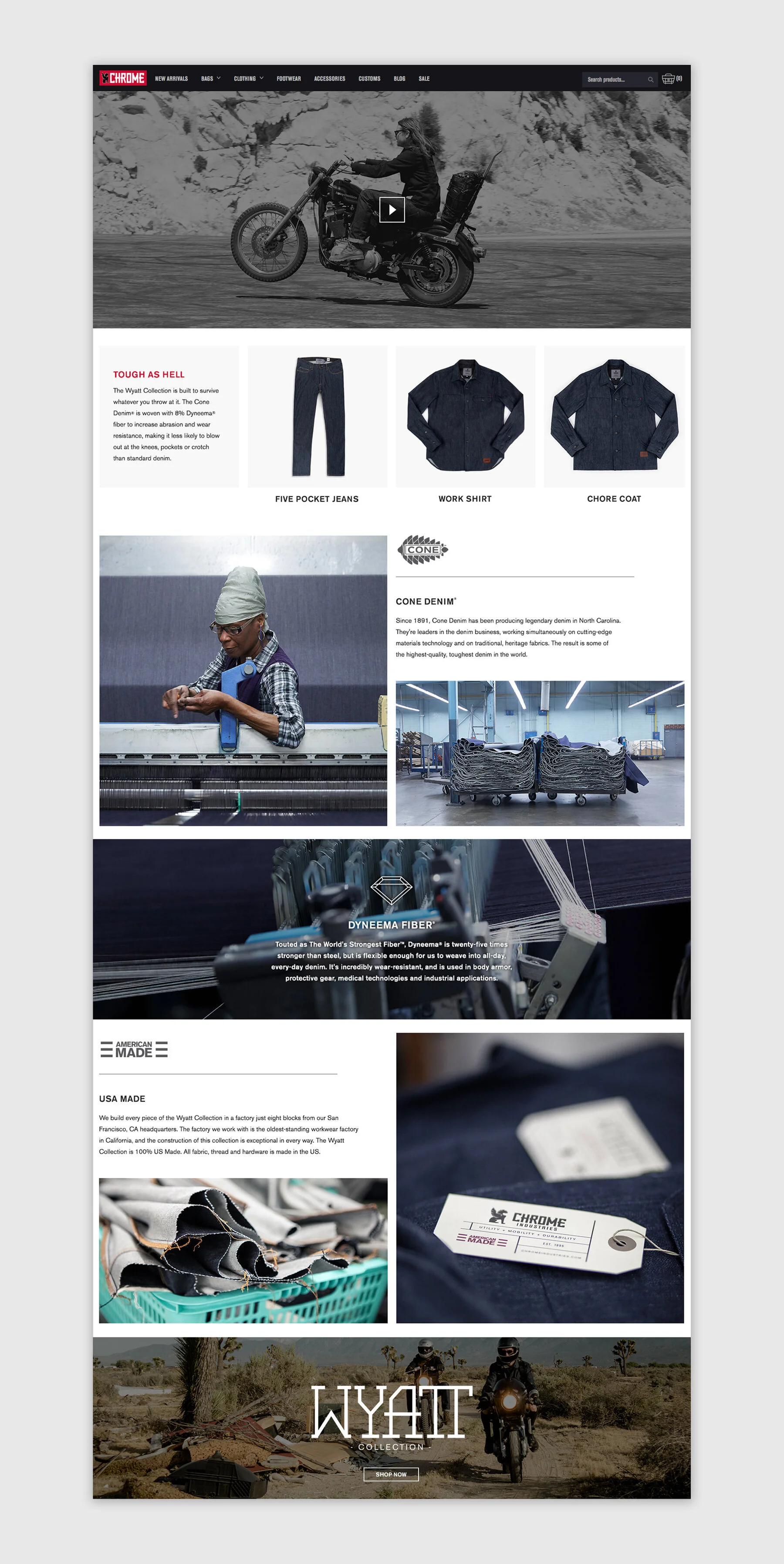 Chrome Industries Wyatte landing page
