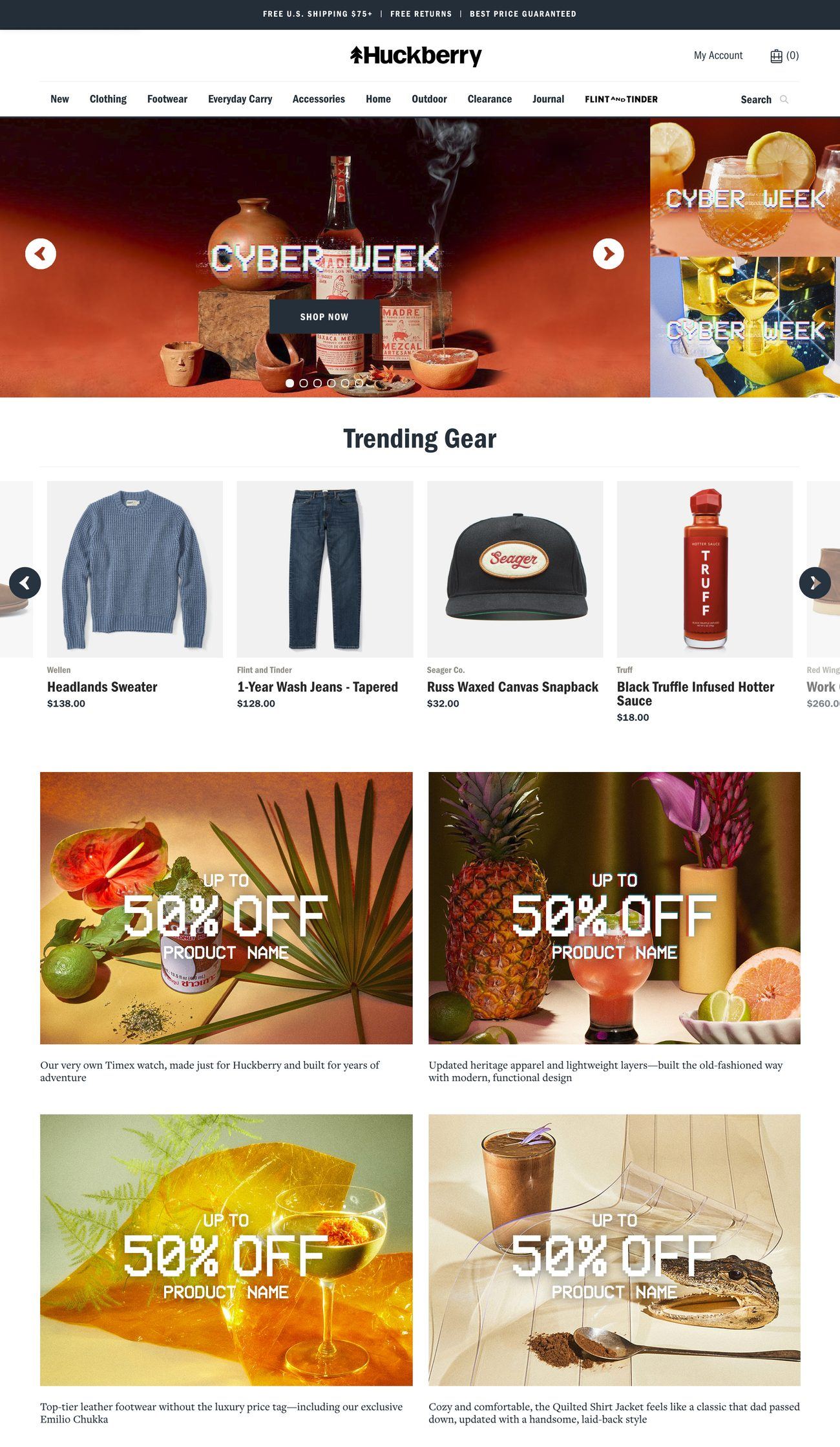 Huckberry Cyber Monday 2019 homepage takeover