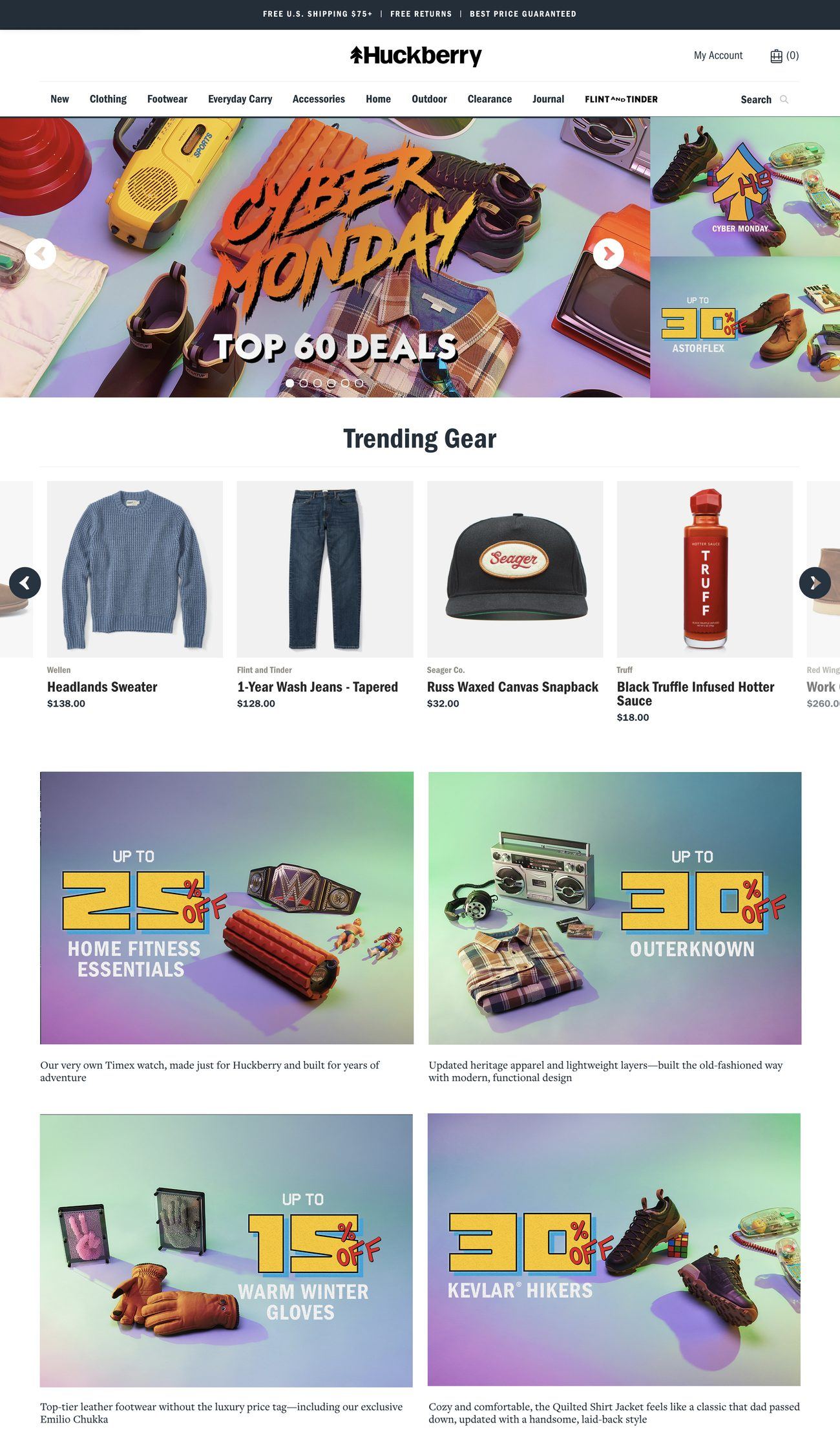 Huckberry Cyber Monday 2020 homepage takeover